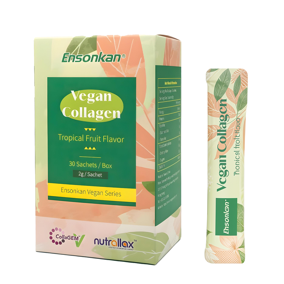 Brand new upgraded packaging！！Ensonkan Vegan Collagen   (Tropical Fruit Flavor) - 30 Bars/Pack