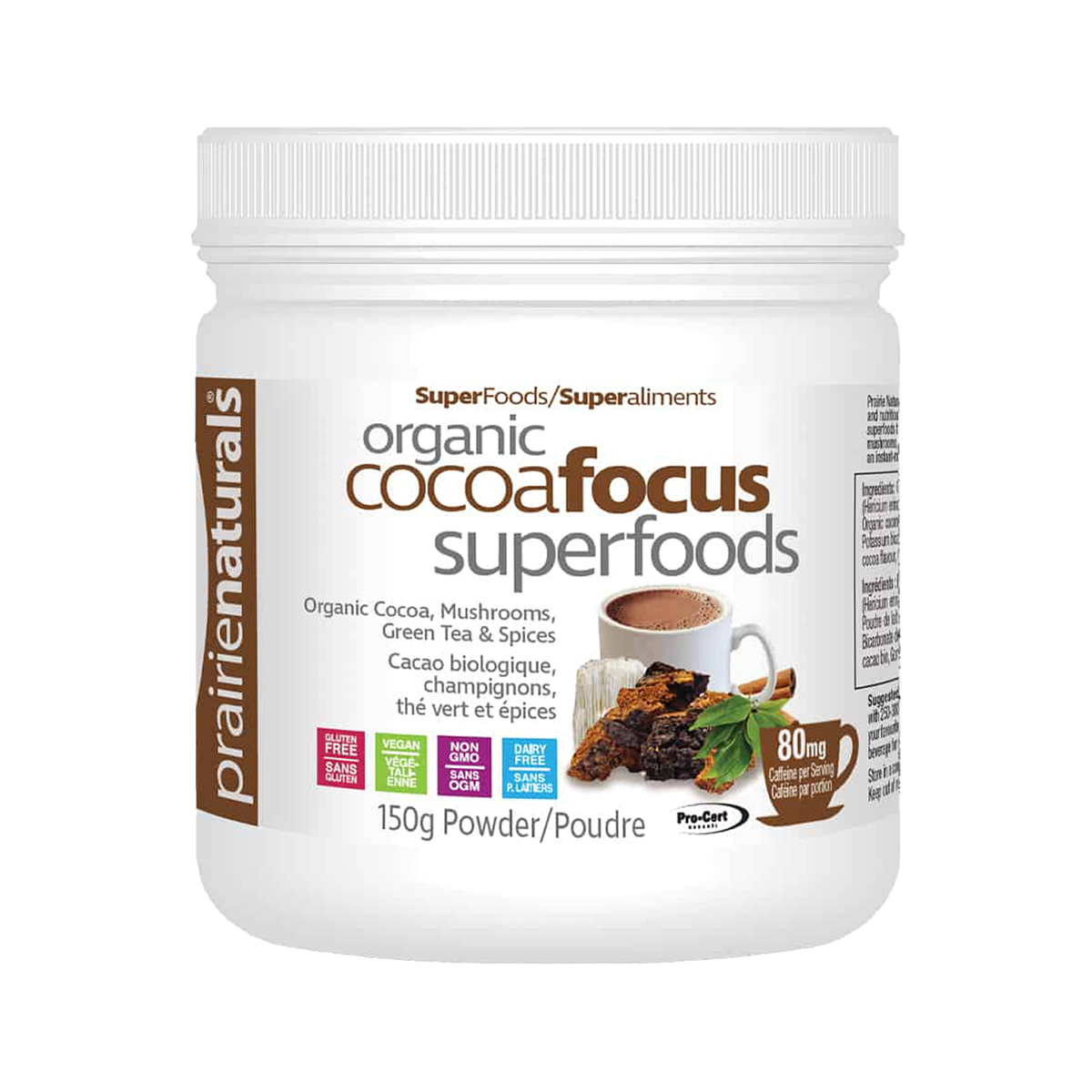 Prairie Naturals Organic CocoaFocus SuperFoods -有機蘑菇綠茶可可粉-150g