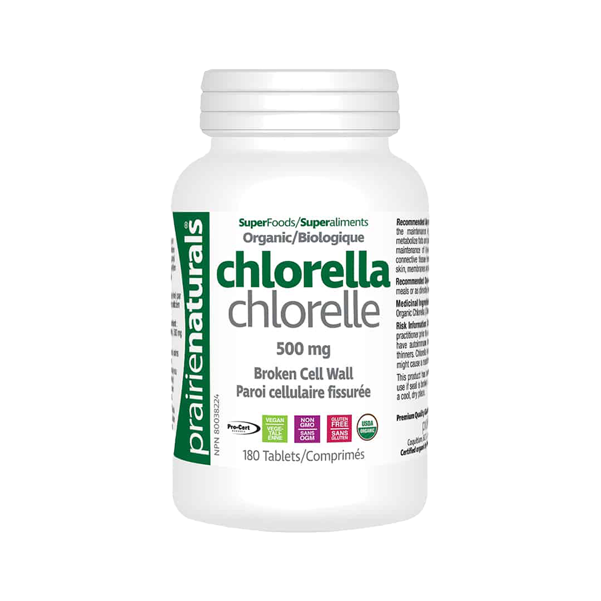 新品推介 - Prairie Naturals Organic Chlorella 500mg Tablets - 180 Tablets 破壁有機小球藻片 180粒 - 呵護腸胃，排毒，有助排走體內重金屬