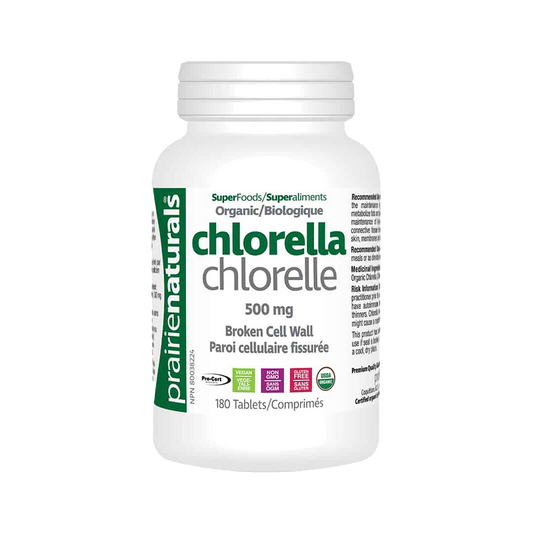 新品推介 - Prairie Naturals Organic Chlorella 500mg Tablets - 180 Tablets 破壁有機小球藻片 180粒 - 呵護腸胃，排毒，有助排走體內重金屬