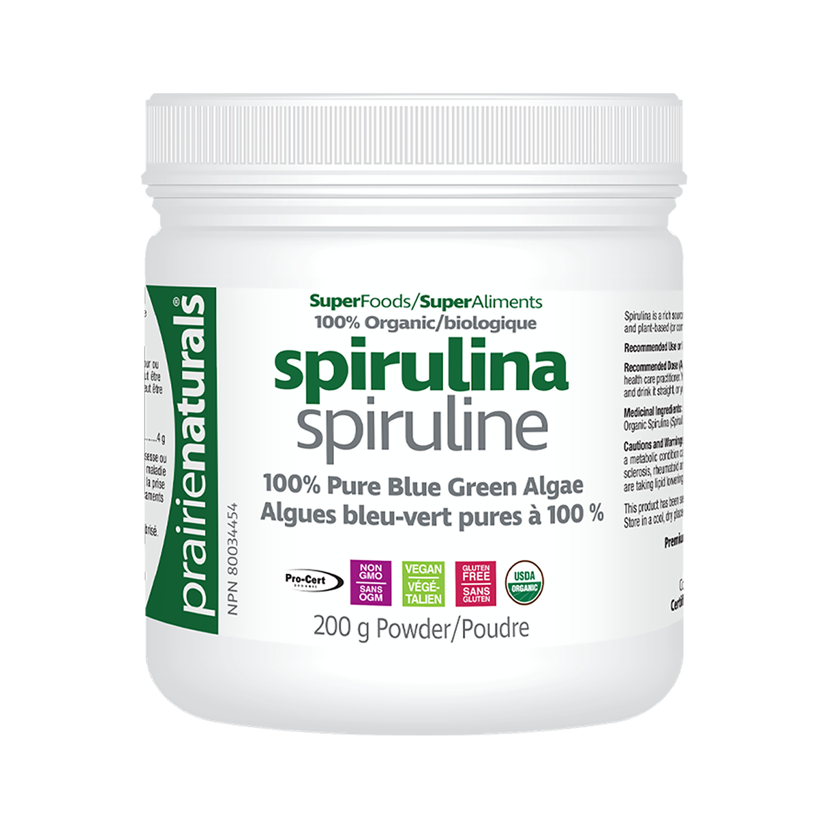 Prairie Naturals Organic Spirulina Powder 有機螺旋藻粉 200g