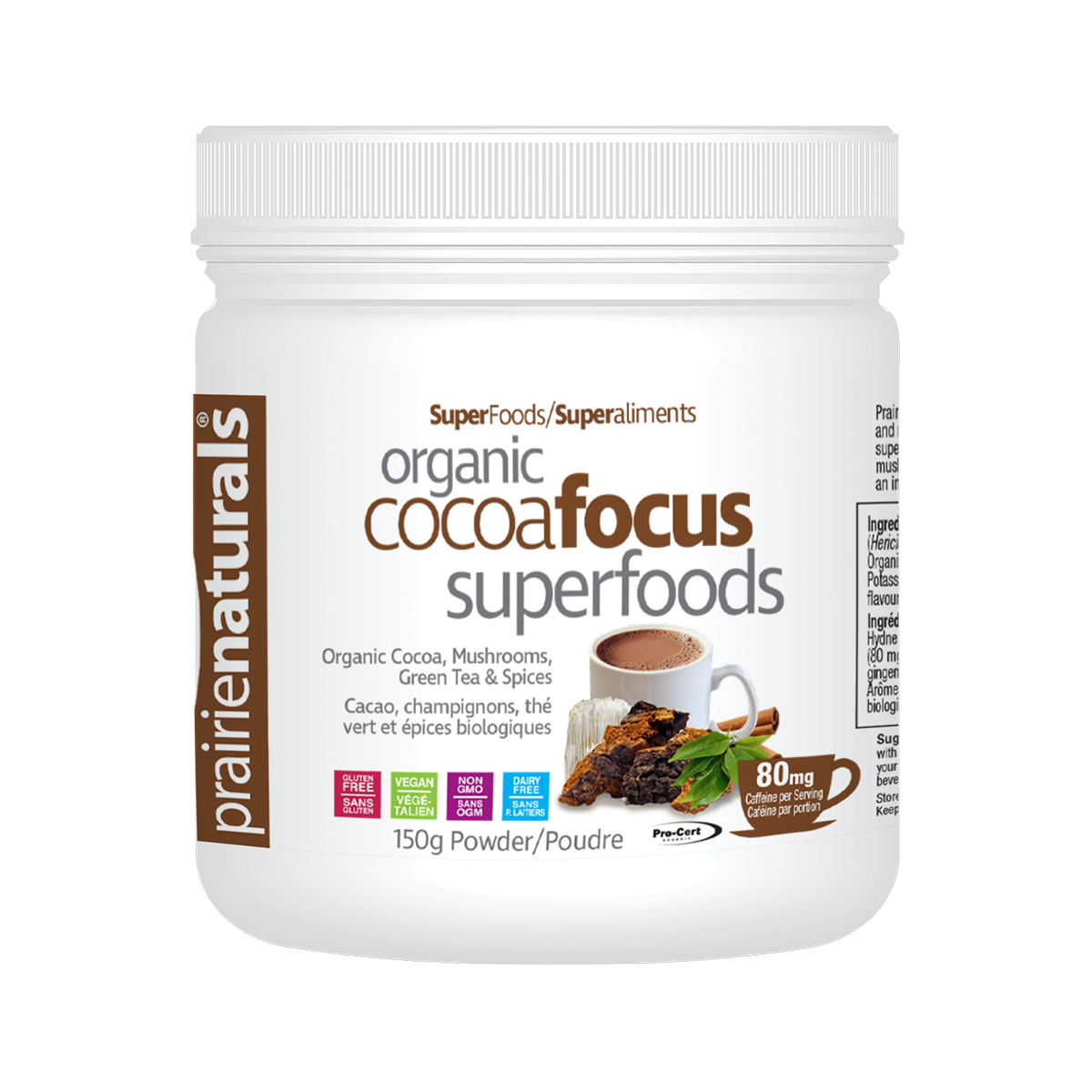 Prairie Naturals Organic CocoaFocus SuperFoods -有機蘑菇綠茶可可粉-150g