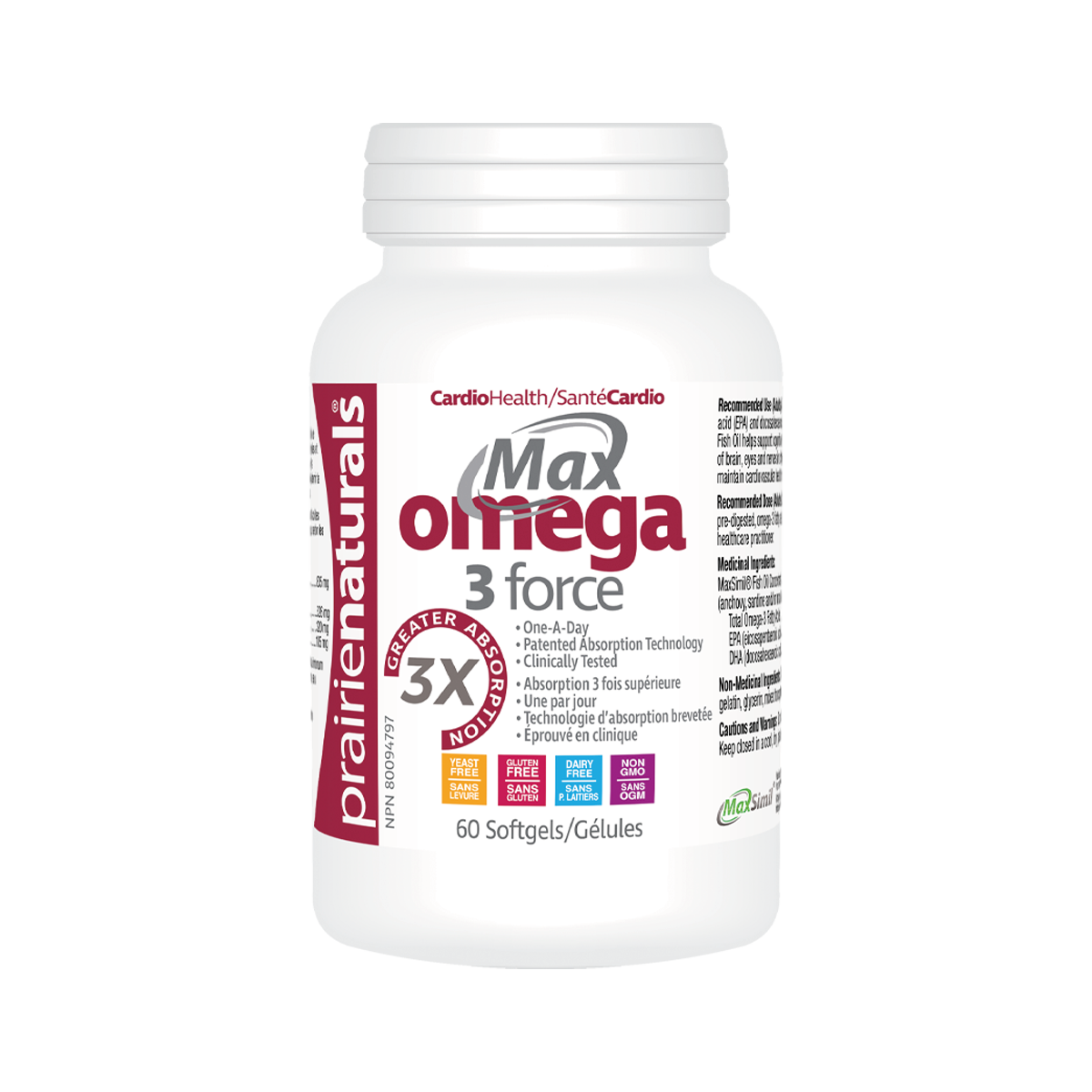 Prairie Naturals MaxOmega-3-Force 60 capsules (best before: end of October 2024)