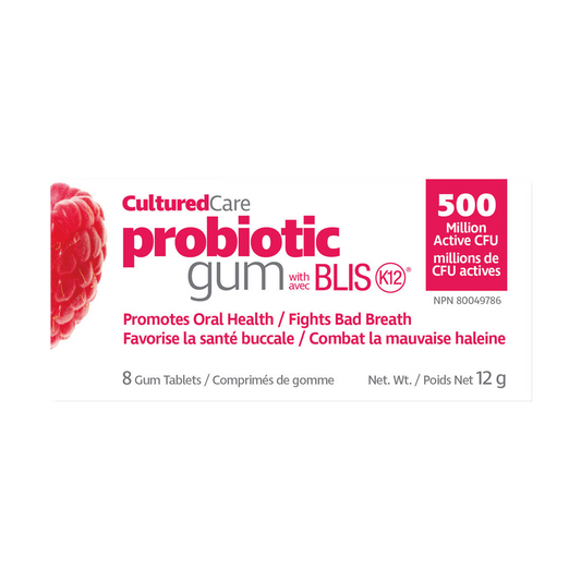 Prairie Naturals CulturedCare Probiotic Gum Bliss K12- (Raspberry/Pomegranate Flavor) 8 Capsules (Best before the end of March 2023, unopened, valid until the end of the year)