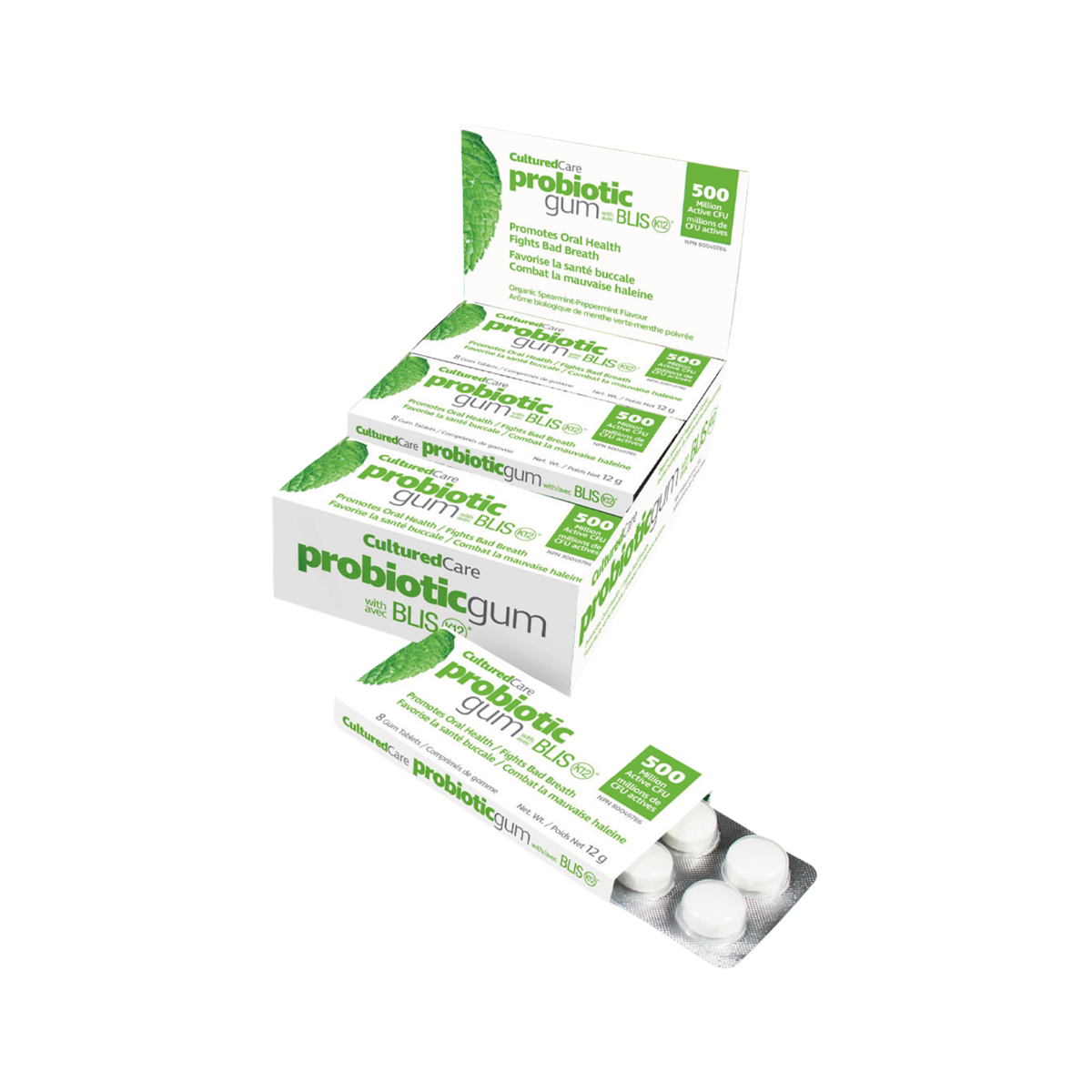Prairie Naturals CulturedCare Probiotic Gum BlisK12 - (Spearmint/Mint Flavor) 12 Racks/Box