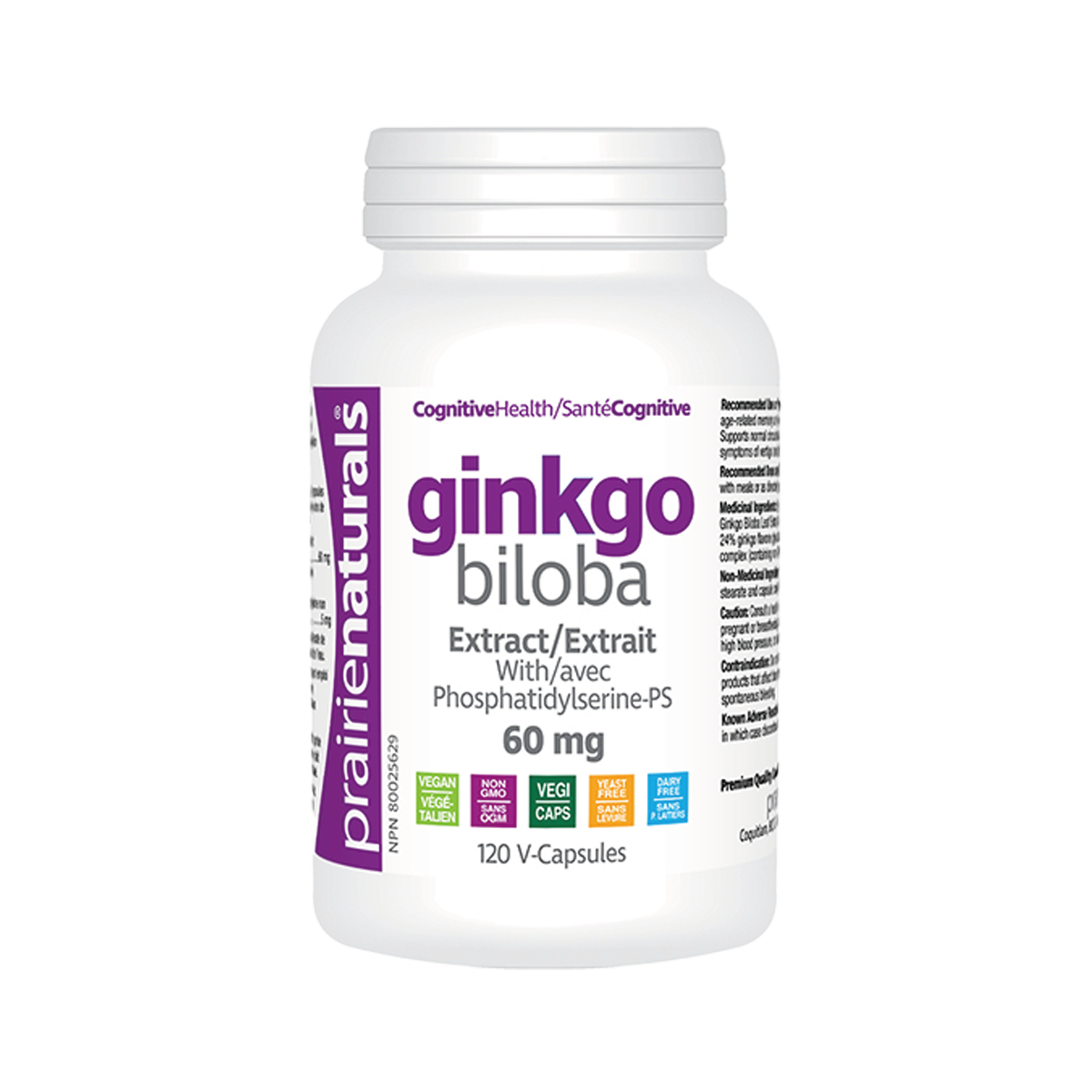 Prairie Naturals Ginkgo Biloba Extract 120 Capsules - Improves memory, supports healthy brain function, improves cognitive function, improves circulation and blood vessel strength, and neuroprotective properties