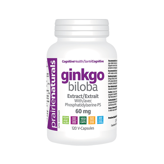Prairie Naturals Ginkgo Biloba Extract 120 Capsules - Improves memory, supports healthy brain function, improves cognitive function, improves circulation and blood vessel strength, and neuroprotective properties